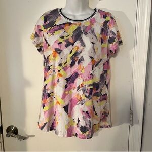 Calvin Klein‎ S Bright Abstract Print Round Neck T-Shirt Yellow Pink